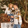 Family Matching Plaid Spliced Thermal Fleece Long-sleeve Button Tops Color block image 5