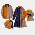 Family Matching Striped Colorblock Spliced Long-sleeve Dresses and Shirts Sets Chestnut image 1