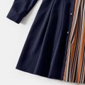 Family Matching Striped Colorblock Spliced Long-sleeve Dresses and Shirts Sets Chestnut image 5