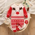 Christmas Baby Boy/Girl Deer Graphic Red Knitted Jumpsuit Red image 1