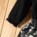 2pcs Toddler Girl Trendy Off Shoulder Ruffled Tee and Camouflage Print Pants Set Black image 3