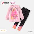 Barbie 2pcs Kid Girl Character Star Print Pink Sweatshirt and Colorblock Leggings Set Pink image 1