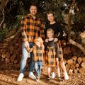 Family Matching Long-sleeve Solid Rib Knit Spliced Plaid Dresses and Button Up Shirts Sets Orangeyellow image 5
