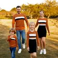 Family Matching Cotton Rib Knit Colorblock Long-sleeve Bodycon Dresses and Tops Sets Black/White/Red image 2