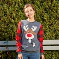 Christmas Family Matching Plaid Long-sleeve Spliced Reindeer Graphic Textured Sweatshirts Dark Grey image 4