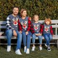 Christmas Family Matching Plaid Long-sleeve Spliced Reindeer Graphic Textured Sweatshirts Dark Grey image 2