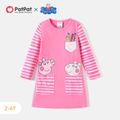 Peppa Pig Toddler Girl Striped Pocket Design Long-sleeve Cotton Dress Pink image 1