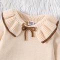 2pcs Baby Girl Solid Knitted Ruffle Trim Long-sleeve Top and Skirt Set Brown image 3