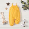 100% Cotton Baby Girl Loose-fit Solid Sleeveless Spaghetti Strap Harem Pants Overalls Yellow image 3