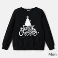 Christmas Family Matching 100% Cotton Xmas Tree & Letter Print Long-sleeve Sweatshirts Black image 2