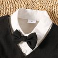 2pcs Toddler Boy Gentleman Suit, Faux-two Vest Design Shirt and Pants Set Dark Grey image 3