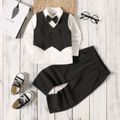 2pcs Toddler Boy Gentleman Suit, Faux-two Vest Design Shirt and Pants Set Dark Grey image 1