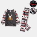 Christmas Family Matching Deer & Letter Embroidered Raglan-sleeve Thickened Polar Fleece Pajamas Sets (Flame Resistant) Grey image 5