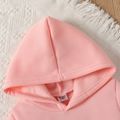 2pcs Kid Girl Letter Print Fleece Lined Hoodie Sweatshirt and Colorblock Pants Set Pink image 2