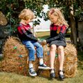 Christmas Family Matching Red Plaid Spliced Long-sleeve T-shirts and Dresses Sets redblack image 4