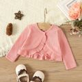 Baby Girl Solid Rib Knit Ruffle Trim Long-sleeve Cardigan Mauve Pink image 1