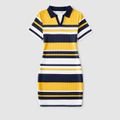 Family Matching Colorblock Striped Short-sleeve Polo Neck Bodycon Dresses and T-shirts Sets ColorBlock image 2
