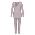 Nursing Minimalist Solid Long-sleeve Top & Pants Pajamas Lounge Set Pink image 1