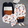 Valentine's Day Family Matching Allover Heart Print and Colorblock Ribbed Long-sleeve Sweatshirts Color block image 1