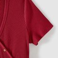 Family Matching Button Front Ribbed Spliced Striped Dresses and Short-sleeve Colorblock T-shirts Sets WineRed image 4