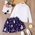 2pcs Kid Girl Unicorn Print Long-sleeve Tee and Layered Skirt Set White image 2