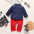 2pcs Baby Boy Bow Front Long-sleeve Denim Jacket and Solid Straight-fit Casual Pants Set Red image 2