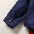 2pcs Baby Boy Bow Front Long-sleeve Denim Jacket and Solid Straight-fit Casual Pants Set Red image 4