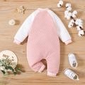 Baby Girl Letter Design Colorblock Raglan-sleeve Quilted Button Jumpsuit PinkyWhite image 2