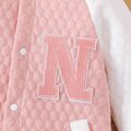 Baby Girl Letter Design Colorblock Raglan-sleeve Quilted Button Jumpsuit PinkyWhite image 4