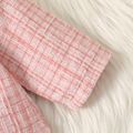 2pcs Baby Girl Pink Velvet Ruffle Trim Bow Front Tweed Jacket and Pants Set Pink image 4