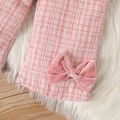 2pcs Baby Girl Pink Velvet Ruffle Trim Bow Front Tweed Jacket and Pants Set Pink image 3
