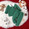 2pcs Baby Boy Green Imitation Knitting Faux-two Long-sleeve Top and Pants Set Green image 1