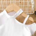 2pcs Toddler Girl Trendy One Shoulder Tee and Belted Pants Set White image 3