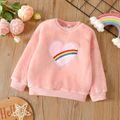 Toddler Girl Rainbow Embroidered Fluffy Fleece Sweatshirt Pink image 1
