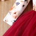 فتاة صغيرة حلوة طباعة الأزهار bowknot تصميم شبكة لصق اللباس عنابي اللون image 3