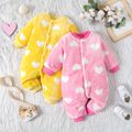 Baby Heart Shape Pattern Allover Fluffy Long-sleeve Jumpsuit Pink image 2