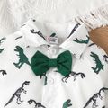 2pcs Baby Boy 100% Cotton Green Suspender Pants and Allover Dinosaur Print Long-sleeve Gentleman Bow Tie Romper Party Outfits Set Green image 4
