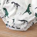 2pcs Baby Boy 100% Cotton Green Suspender Pants and Allover Dinosaur Print Long-sleeve Gentleman Bow Tie Romper Party Outfits Set Green image 5