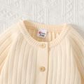 Baby Boy/Girl Button Front Solid Rib Knit Long-sleeve Jumpsuit Beige image 3