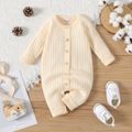 Baby Boy/Girl Button Front Solid Rib Knit Long-sleeve Jumpsuit Beige image 1