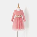 Mommy and Me Long-sleeve Button Front Pink Rib Knit Bodycon Dress incarnadinepink image 5