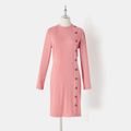 Mommy and Me Long-sleeve Button Front Pink Rib Knit Bodycon Dress incarnadinepink image 2