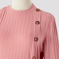 Mommy and Me Long-sleeve Button Front Pink Rib Knit Bodycon Dress incarnadinepink image 3