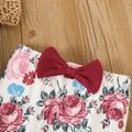 2pcs Toddler Girl Sweet Ribbed Peplum Tee and Floral Print Flared Pants Set Red image 5
