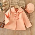2pcs Toddler Girl Sweet Bows Design Cap and Doll Collar Button Design Coat Pink image 1