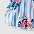 Family Matching Cotton Short-sleeve Colorblock T-shirts and Striped Floral Print V Neck Belted Dresses Sets Blue image 4