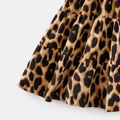 Family Matching Khaki Short-sleeve Spliced Leopard Print Midi Dresses and T-shirts Sets Khaki image 4