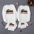 Christmas Family Matching 100% Cotton Red Plaid Truck & Letter Print Long-sleeve Sweatshirts White image 1