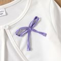 2pcs Kid Girl Floral Print Belted Sleeveless Dress and Bowknot Design Cardigan Set Lavender image 5