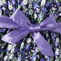 2pcs Kid Girl Floral Print Belted Sleeveless Dress and Bowknot Design Cardigan Set Lavender image 3